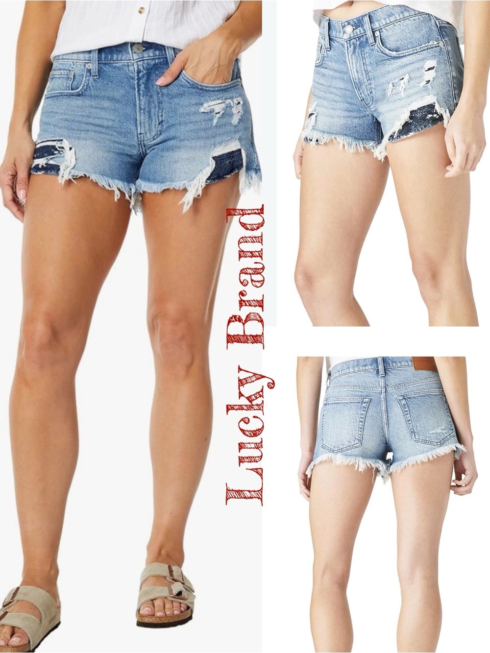 Lucky Brand MOM High Rise Light Wash Distressed Denim Shorts